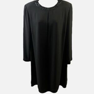 🧡3/15 Jones New York Dress Long Sleeve Beaded Neckline Shoulder Pads Dress 14W